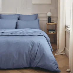 EssixTaie d'oreiller unie en percale de coton, Made in France, PREMIÈRE , Bleu olympe