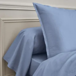 EssixTaie d'oreiller unie en percale de coton, Made in France, PREMIÈRE , Bleu olympe