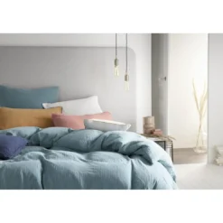 EssixTaie d'oreiller unie Gaze de coton-Bleu Glacier TENDRESSE