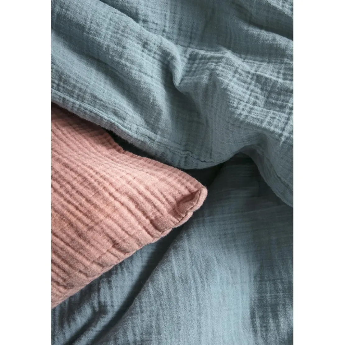 EssixTaie d'oreiller unie Gaze de coton-Bleu Glacier TENDRESSE