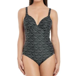 Fantasie BainMaillot de bain une pièce plongeant à armatures Imprimé - Noir et Crème- Byron Bay