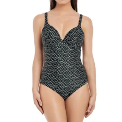 Fantasie BainMaillot de bain une pièce plongeant à armatures Imprimé - Noir et Crème- Byron Bay