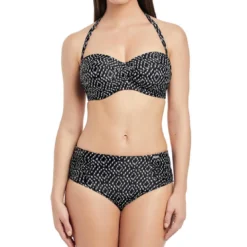 Fantasie BainSlip de Baintaille haute côté plissés Imprimé - Noir- Byron Bay