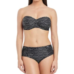 Fantasie BainSlip de Baintaille haute côté plissés Imprimé - Noir- Byron Bay