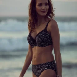 Fantasie BainSlip de Baintaille haute côté plissés Imprimé - Noir- Byron Bay