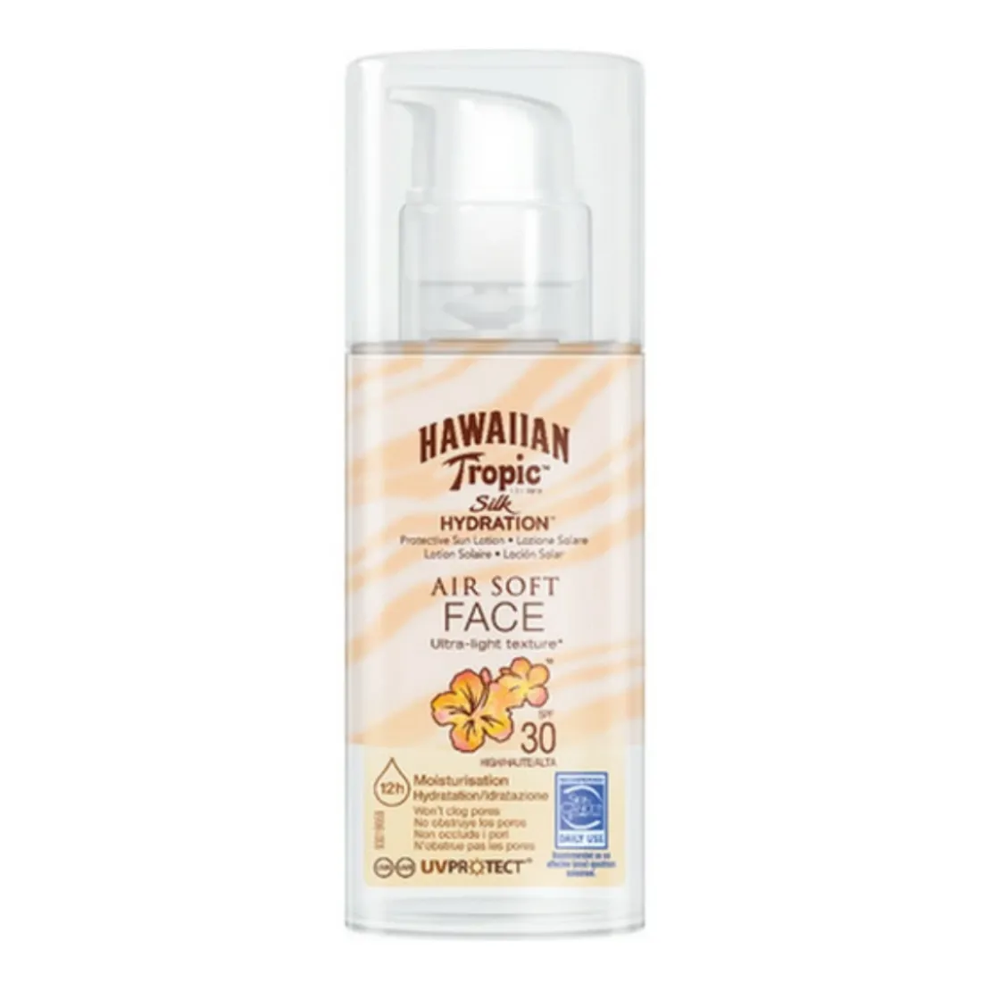 Hawaiian TropicLotion Solaire Pompe Visage Non-Grasse 12h d'Hydratation - SPF 30 50 ml