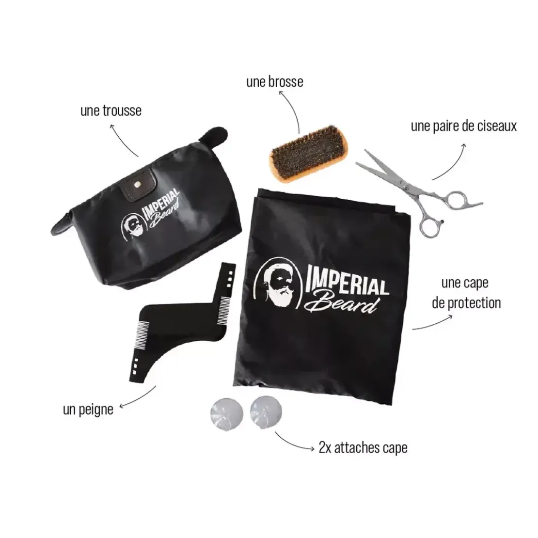 Imperial BeardCoffret Barbier - Trousse + brosse + plastron + peigne+ ciseaux