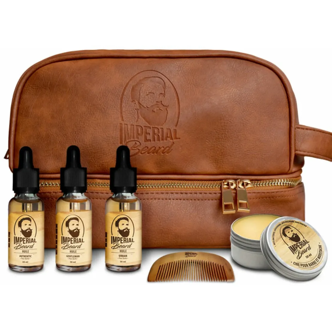 Imperial BeardCoffret Soin de la Barbe Hydratant et Nourrissant - Trousse + Huiles + Cire + Peigne