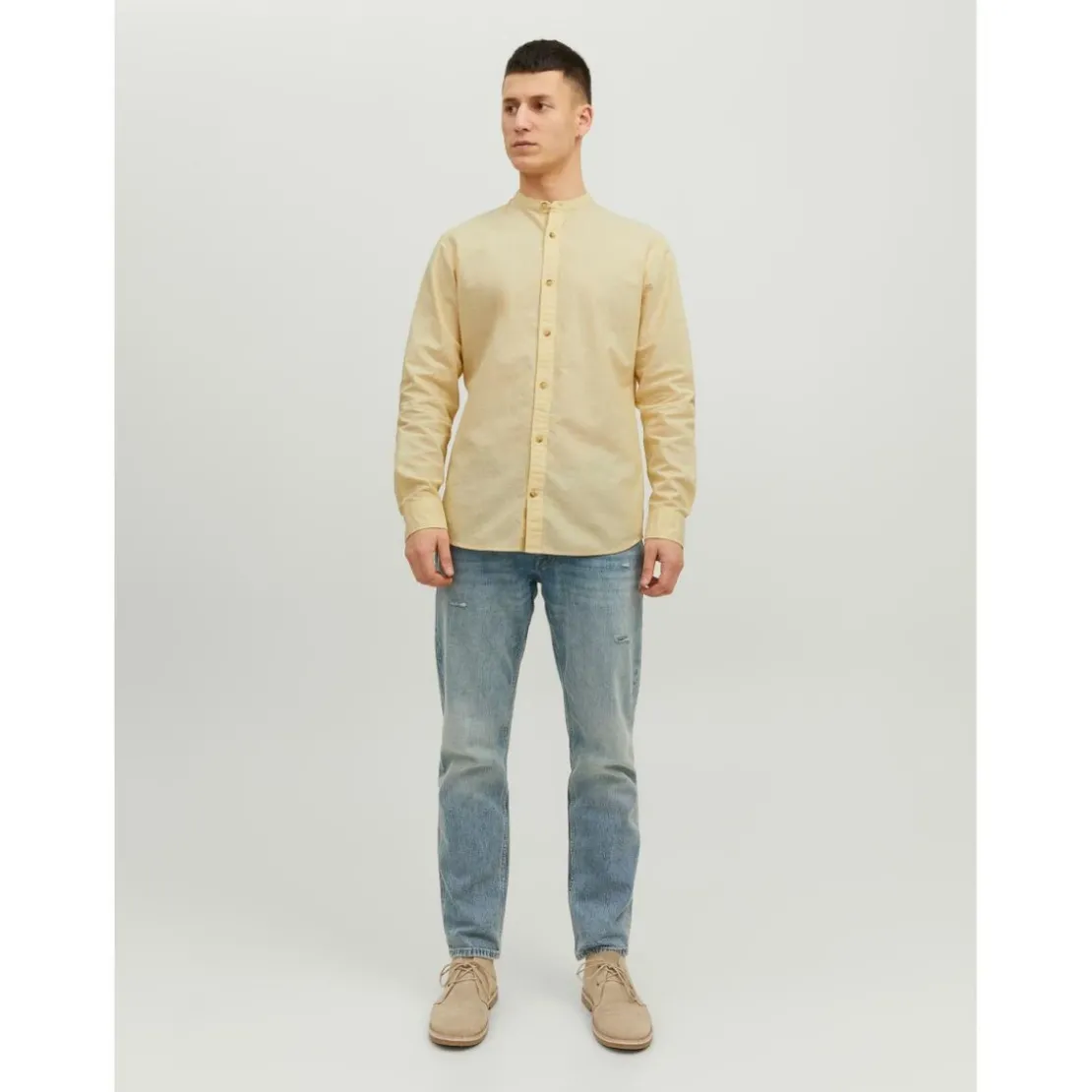 Jack & JonesChemise à boutons Slim Fit Col à bande Manches longues Orange jaune en coton