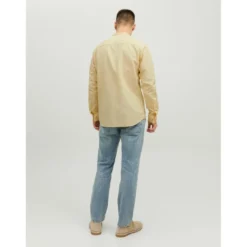Jack & JonesChemise à boutons Slim Fit Col à bande Manches longues Orange jaune en coton