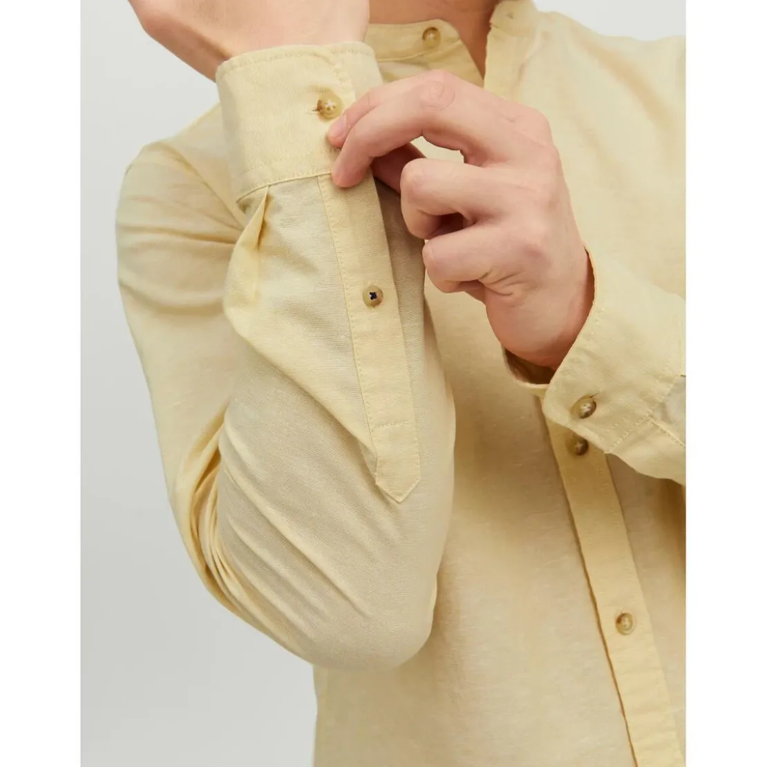 Jack & JonesChemise à boutons Slim Fit Col à bande Manches longues Orange jaune en coton