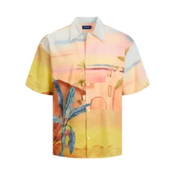 Jack & JonesChemise à boutons Wide Fit Col chemise Manches courtes Rose en coton