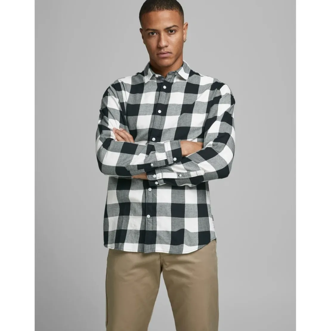 Jack & JonesChemise à carreaux Slim Fit Col chemise Manches longues Blanc en coton