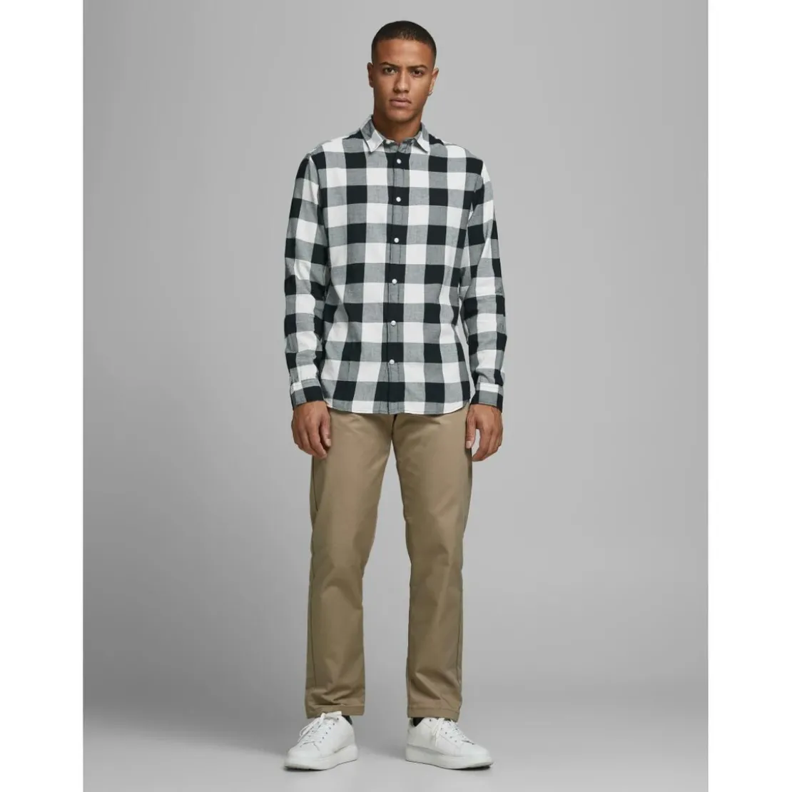 Jack & JonesChemise à carreaux Slim Fit Col chemise Manches longues Blanc en coton