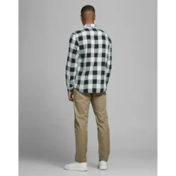 Jack & JonesChemise à carreaux Slim Fit Col chemise Manches longues Blanc en coton