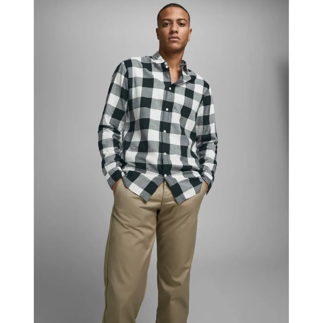 Jack & JonesChemise à carreaux Slim Fit Col chemise Manches longues Blanc en coton
