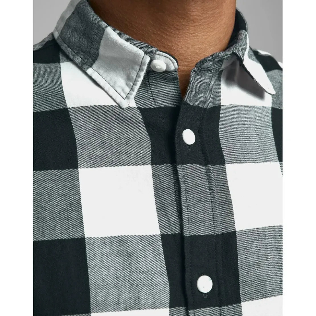 Jack & JonesChemise à carreaux Slim Fit Col chemise Manches longues Blanc en coton