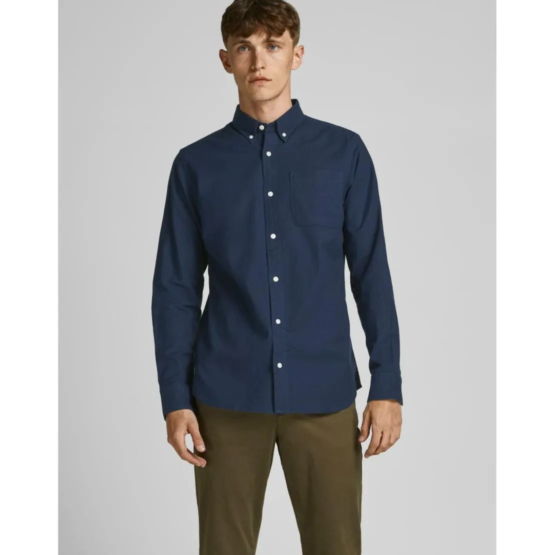 Jack & JonesChemise habillée Slim Fit Col boutonné Manches longues Bleu Marine en coton