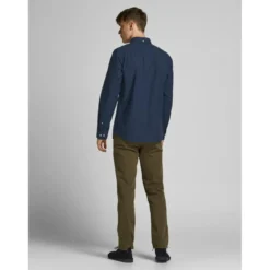 Jack & JonesChemise habillée Slim Fit Col boutonné Manches longues Bleu Marine en coton