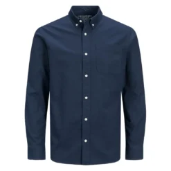 Jack & JonesChemise habillée Slim Fit Col boutonné Manches longues Bleu Marine en coton