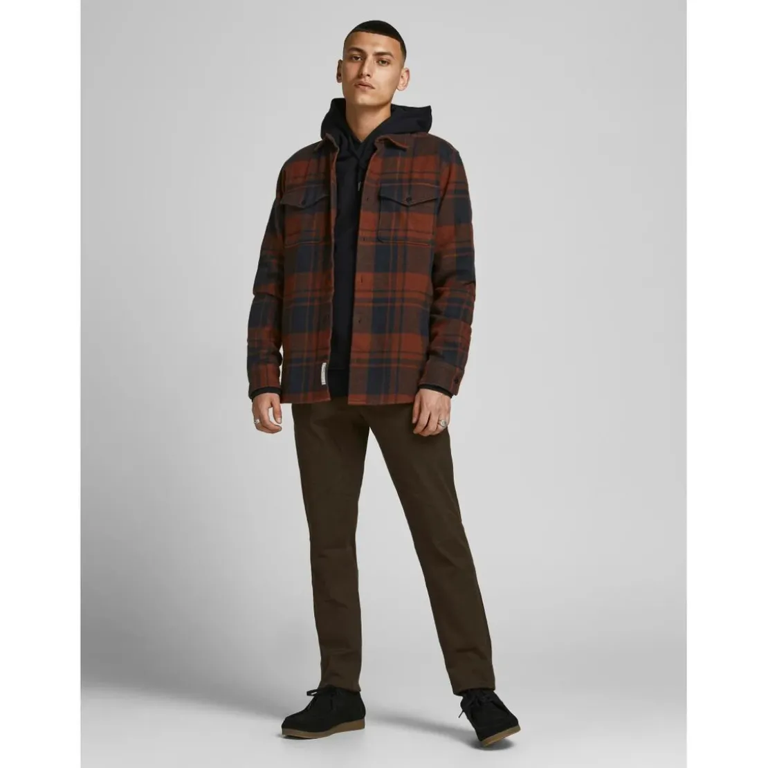 Jack & JonesChemise homme Comfort Fit Manches longues Marron foncé en coton