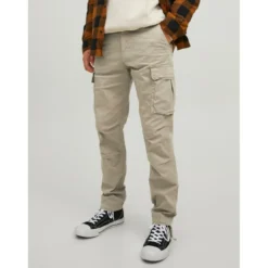 Jack & JonesPantalon cargo Carrot Fit Gris beige en coton