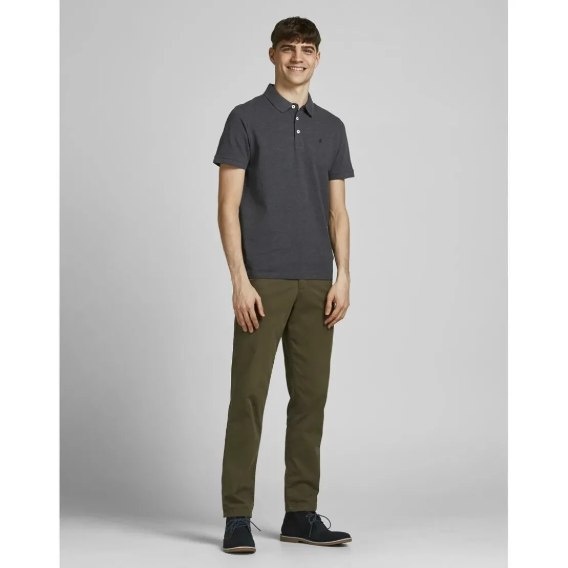 Jack & JonesPolo Slim Fit Polo Manches courtes Gris Foncé en coton Kurt