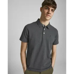 Jack & JonesPolo Slim Fit Polo Manches courtes Gris Foncé en coton Kurt