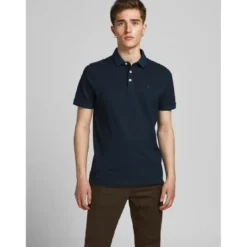Jack & JonesPolo Slim Fit Polo Manches courtes Bleu Marine en coton Mark