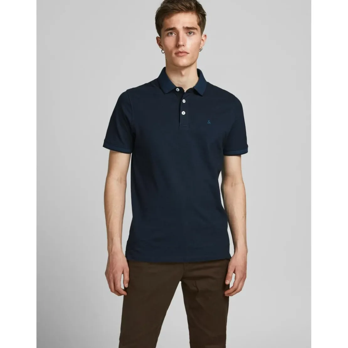 Jack & JonesPolo Slim Fit Polo Manches courtes Bleu Marine en coton Mark