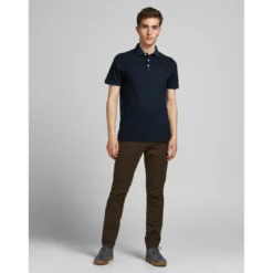Jack & JonesPolo Slim Fit Polo Manches courtes Bleu Marine en coton Mark
