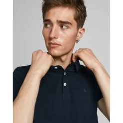 Jack & JonesPolo Slim Fit Polo Manches courtes Bleu Marine en coton Mark