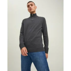 Jack & JonesPull zip Col haut Manches longues Gris Foncé en coton