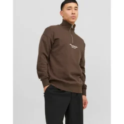 Jack & JonesSweatshirt Relaxed Fit Col haut Manches longues Marron en coton
