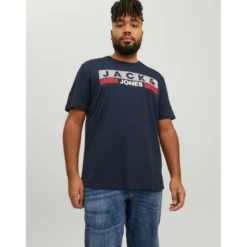 Jack & JonesT-shirt Regular Fit Col rond Manches courtes Bleu Marine en coton Leon