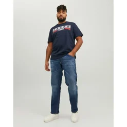 Jack & JonesT-shirt Regular Fit Col rond Manches courtes Bleu Marine en coton Leon