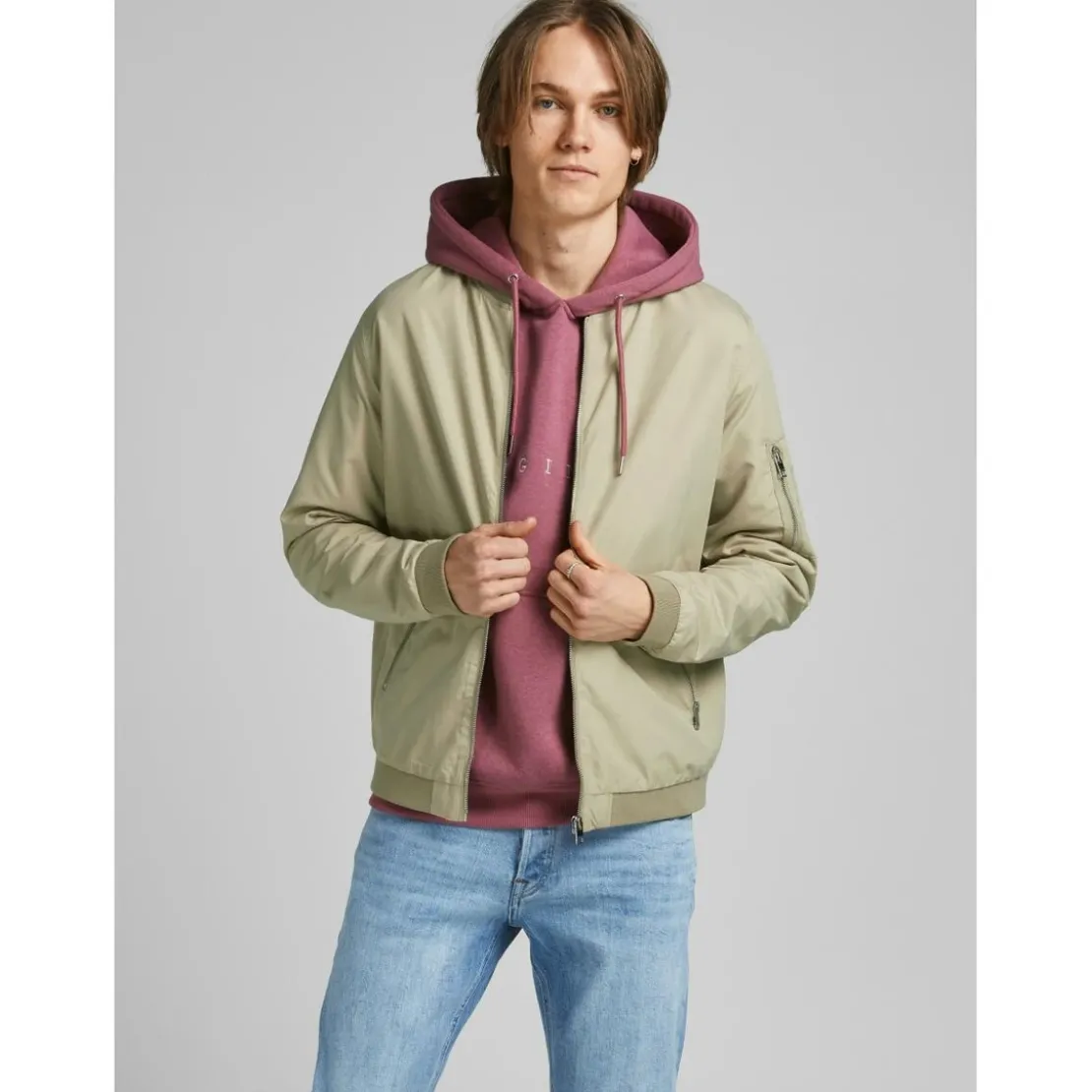 Jack & JonesVeste bomber Courte Baseball Manches longues Gris Clair beige