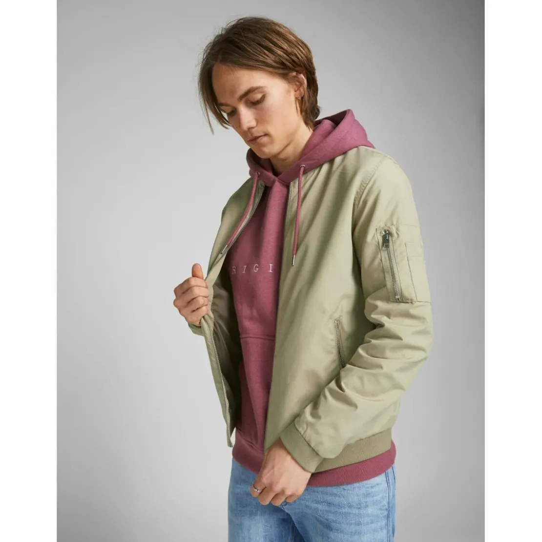 Jack & JonesVeste bomber Courte Baseball Manches longues Gris Clair beige