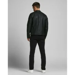Jack & JonesVeste de motard en simili-cuir Col motard Manches longues Noir Otto