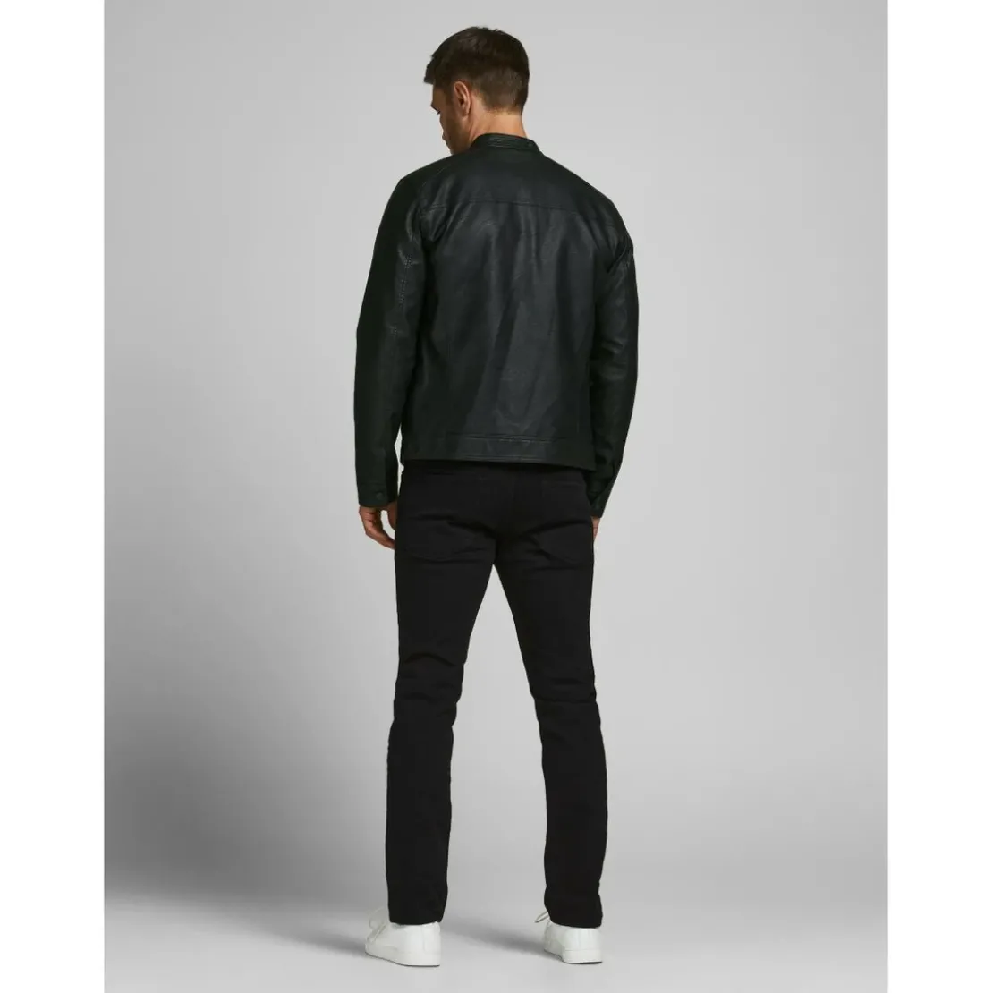 Jack & JonesVeste de motard en simili-cuir Col motard Manches longues Noir Otto