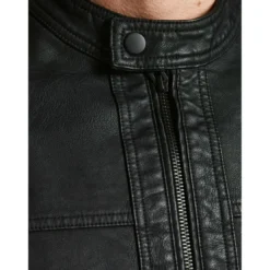 Jack & JonesVeste de motard en simili-cuir Col motard Manches longues Noir Otto