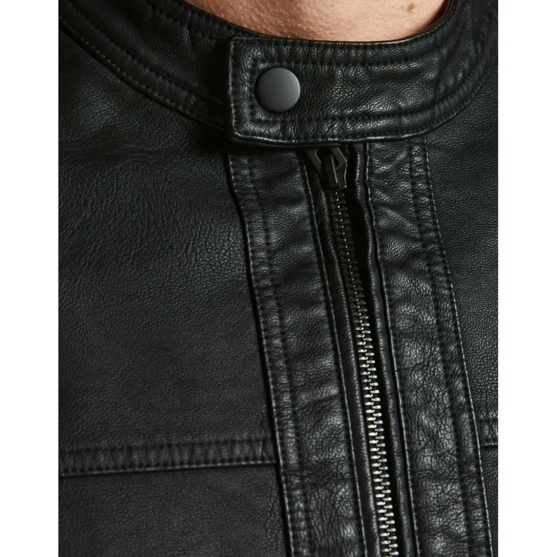 Jack & JonesVeste de motard en simili-cuir Col motard Manches longues Noir Otto