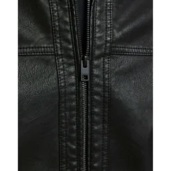 Jack & JonesVeste de motard en simili-cuir Col motard Manches longues Noir Otto
