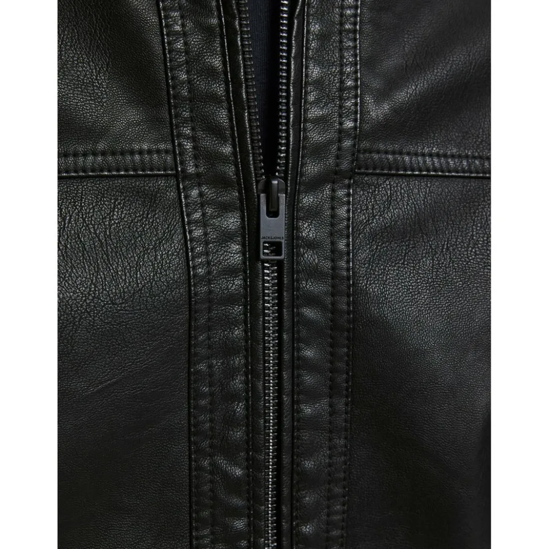 Jack & JonesVeste de motard en simili-cuir Col motard Manches longues Noir Otto