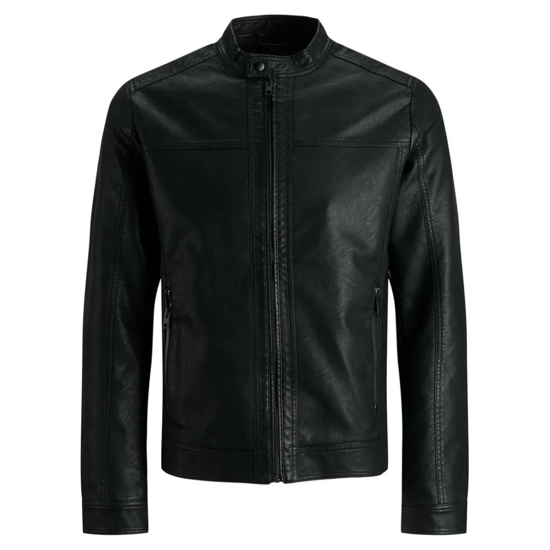 Jack & JonesVeste de motard en simili-cuir Col motard Manches longues Noir Otto