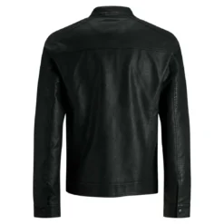 Jack & JonesVeste de motard en simili-cuir Col motard Manches longues Noir Otto