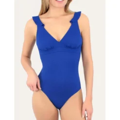 Janine RobinMaillot de bain 1 pièce plongeant à volant Bleu Janine Robin- BELLAGIO