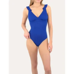 Janine RobinMaillot de bain 1 pièce plongeant à volant Bleu Janine Robin- BELLAGIO
