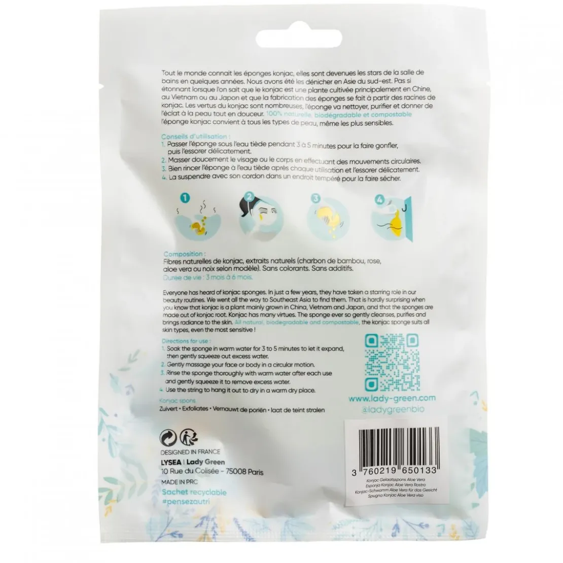 Lady GreenEponge Konjac Aloe Vera Visage