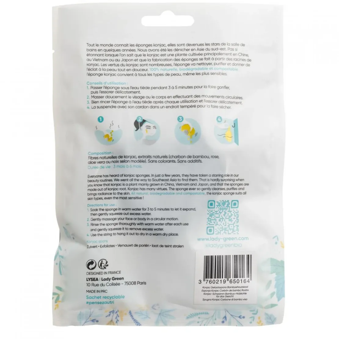 Lady GreenEponge Konjac Charbon De Bambou Visage